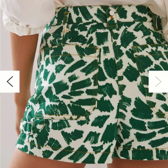 Maeve Anthropologie 32 Shorts Green White Gardener Cargo High Rise Abstract - Picture 3 of 9